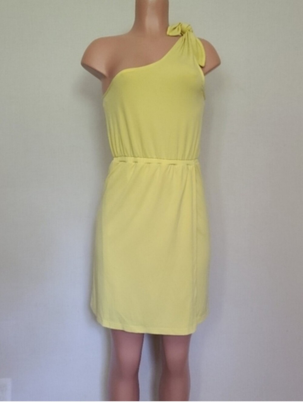 Gianni Vini Yellow One Shoulder Bow Mini Dress - Size XS